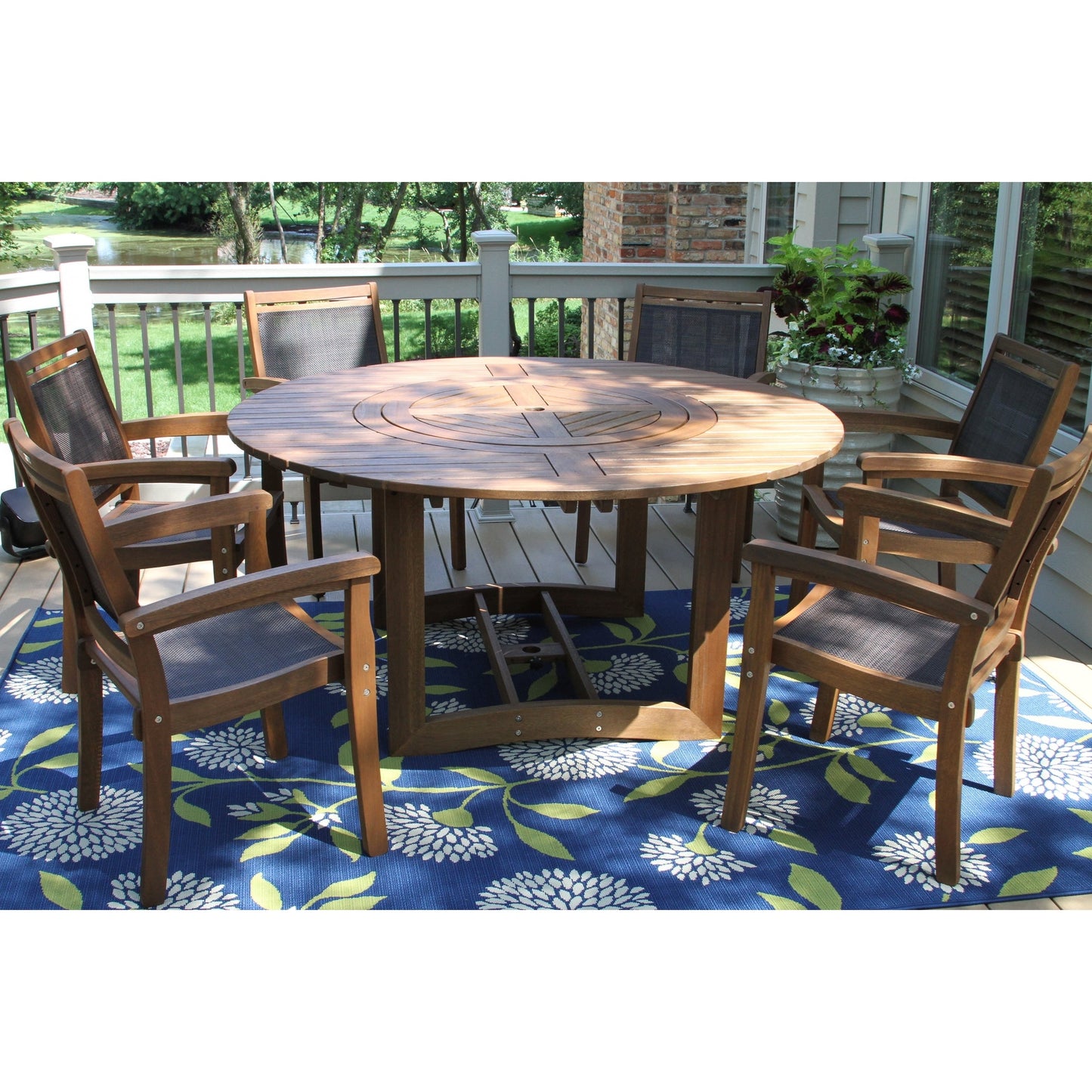 Eilaf Set Lazy Susan da 7 pezzi con sedie impilabili