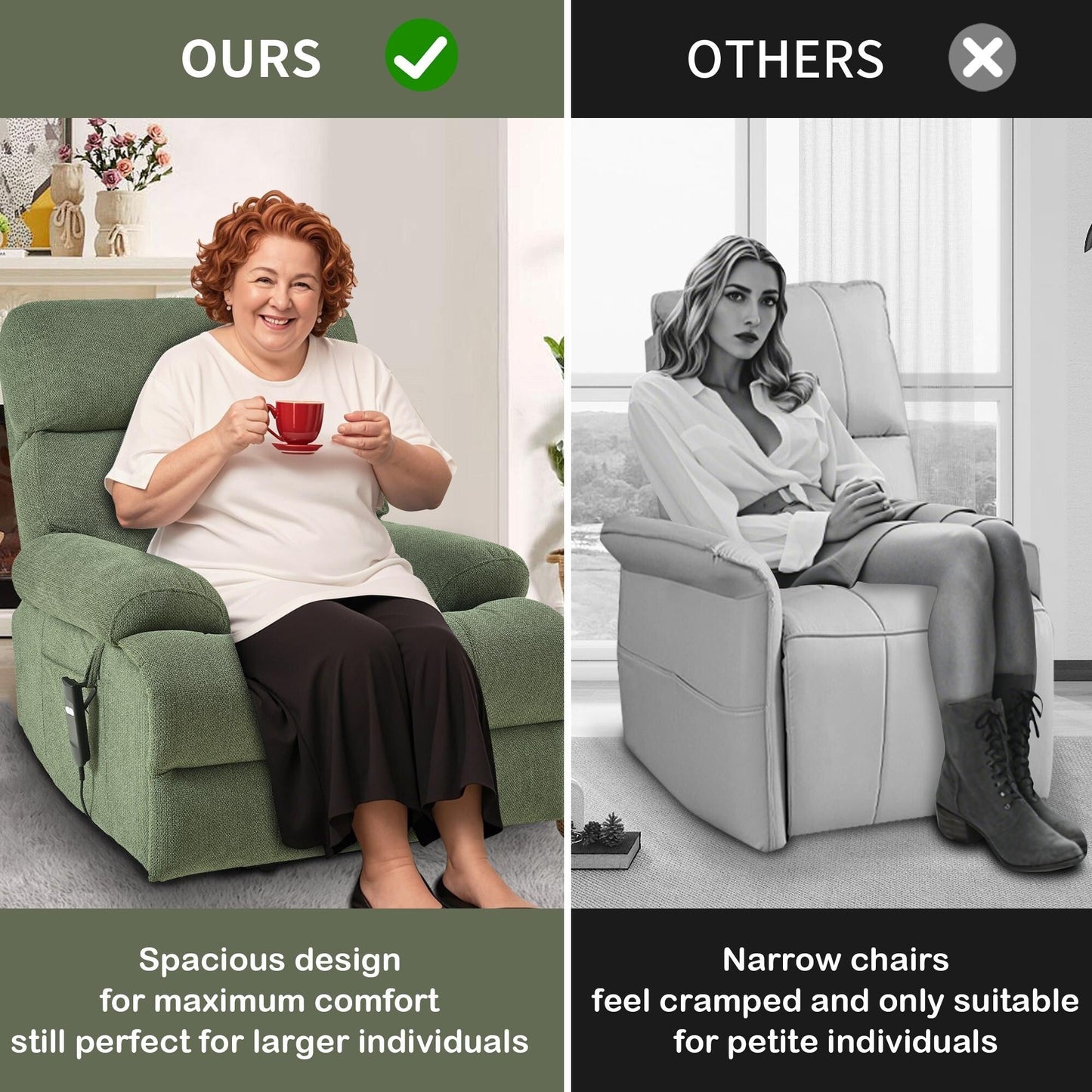 Poltrona reclinabile elettrica per anziani con telecomando, tasca laterale, supporto ergonomico e seduta spaziosa