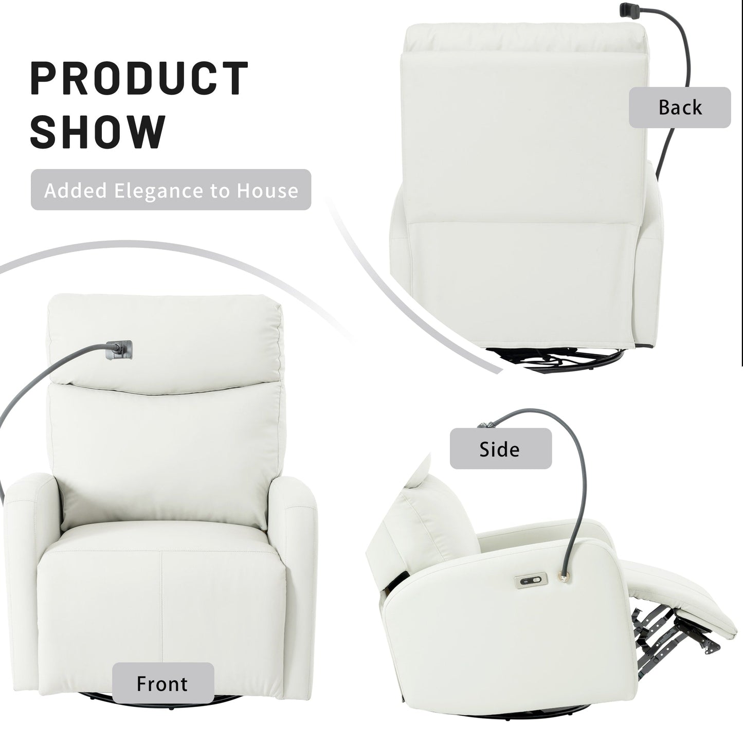 Poltrona reclinabile elettrica con rotazione di 270°, porte USB e poggiapiedi regolabile per soggiorno e cameretta dei bambini