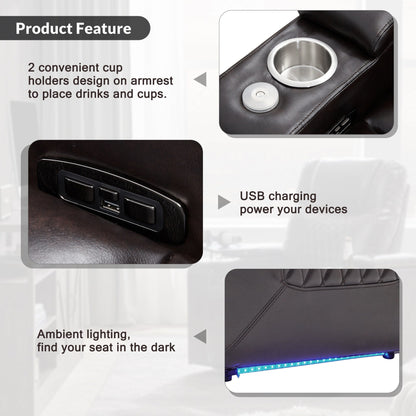 Poltrona reclinabile elettrica con ricarica USB, vassoio girevole a 360°, doppio portabicchieri e vano portaoggetti sul bracciolo