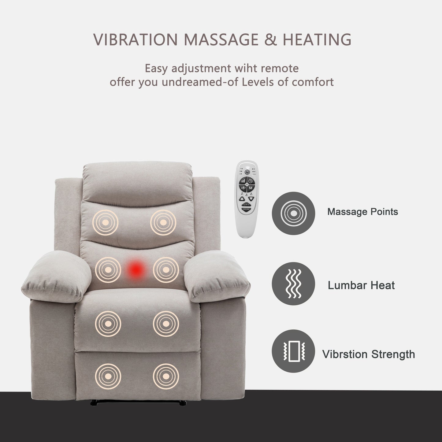 Poltrona reclinabile elettrica con massaggio, riscaldamento lombare e struttura in acciaio