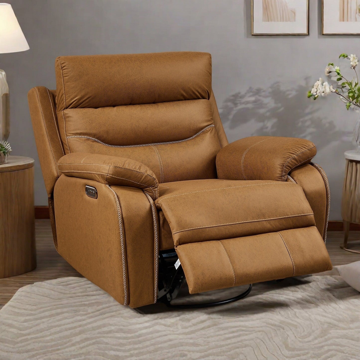 Poltrona reclinabile elettrica girevole con doppio motore, ricarica USB, poggiatesta regolabile e reset One-Touch