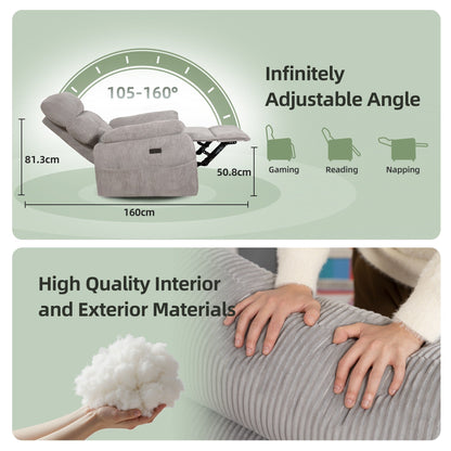 Poltrona reclinabile elettrica a gravità zero con porte di ricarica - Poltrona reclinabile imbottita con tasca laterale, supporto lombare