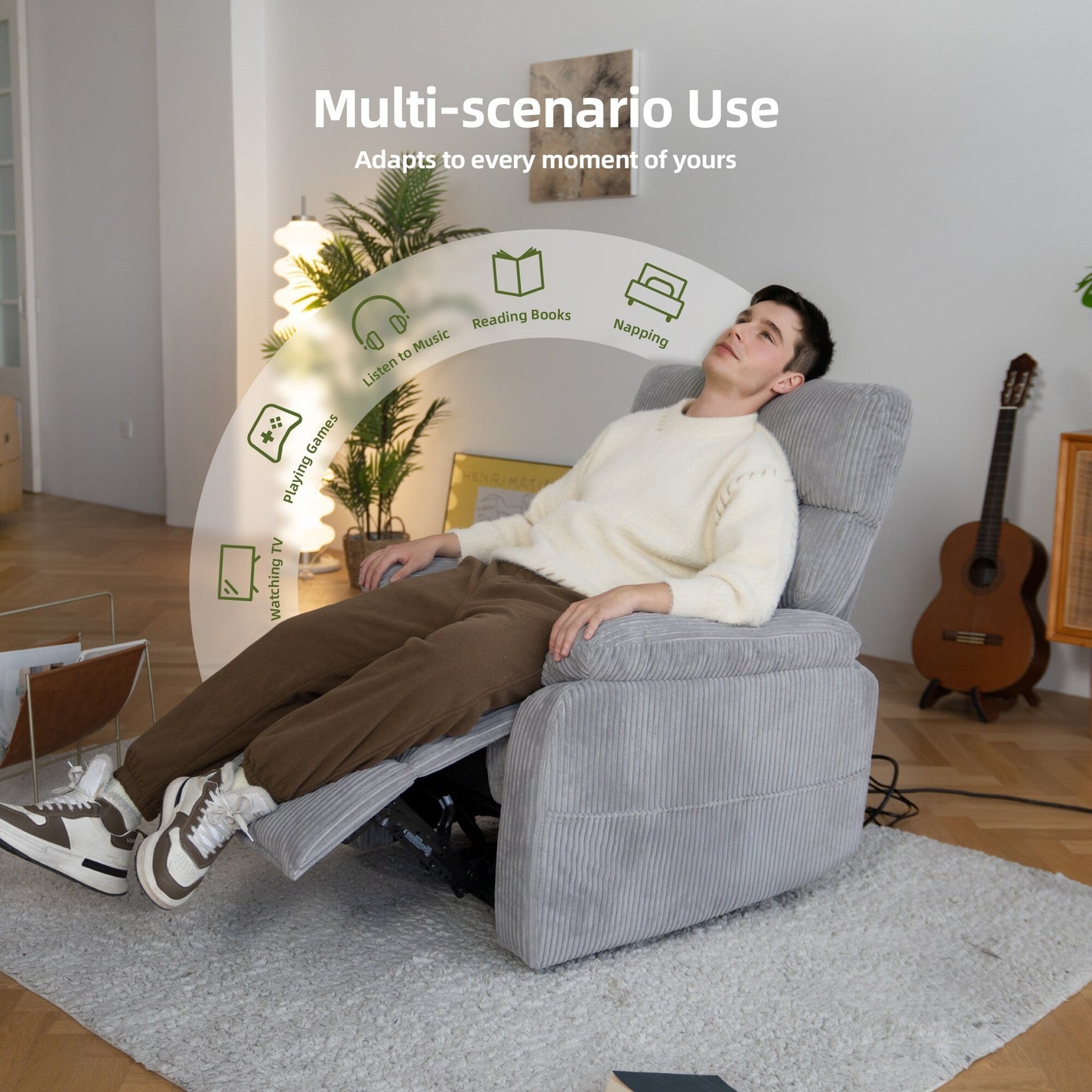 Poltrona reclinabile elettrica a gravità zero con porte di ricarica - Poltrona reclinabile imbottita con tasca laterale, supporto lombare