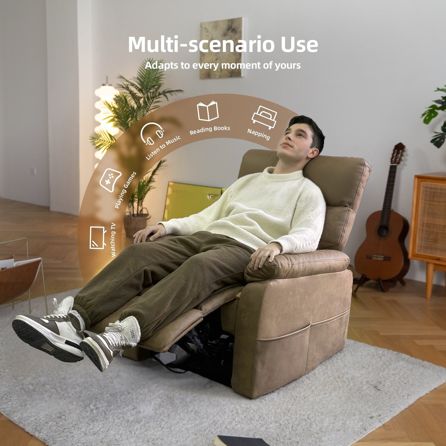 Poltrona reclinabile elettrica a gravità zero con porte di ricarica - Poltrona reclinabile imbottita con tasca laterale, supporto lombare