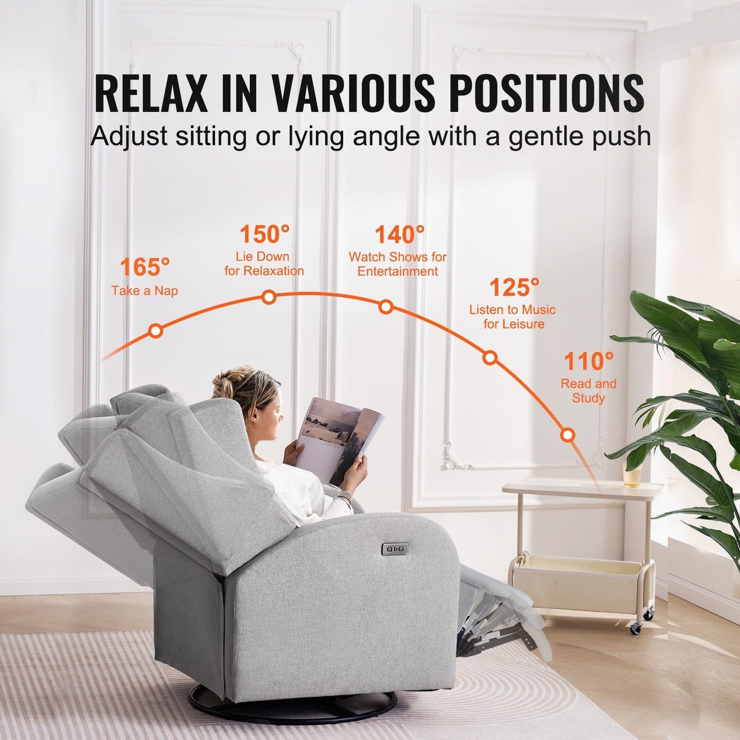 Poltrona reclinabile elettrica e girevole per soggiorno e camera da letto