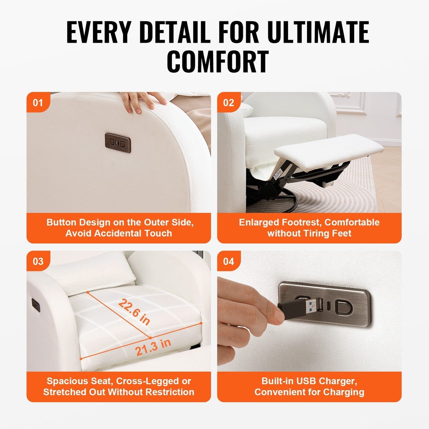 Poltrona reclinabile elettrica e girevole per soggiorno e camera da letto