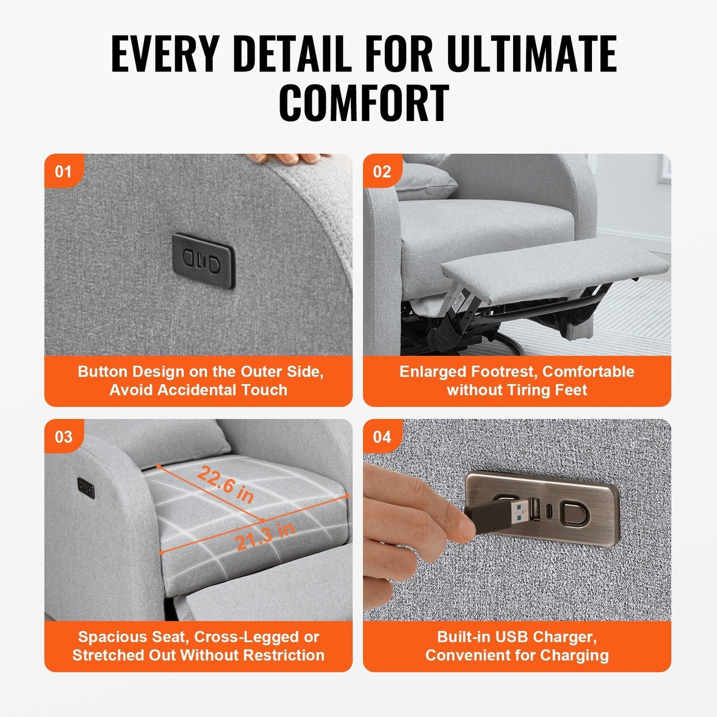 Poltrona reclinabile elettrica e girevole per soggiorno e camera da letto