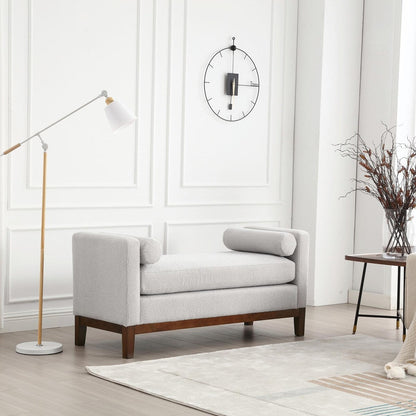 Elegante panca imbottita da 53,5 pollici con gambe in legno e cuscini di supporto