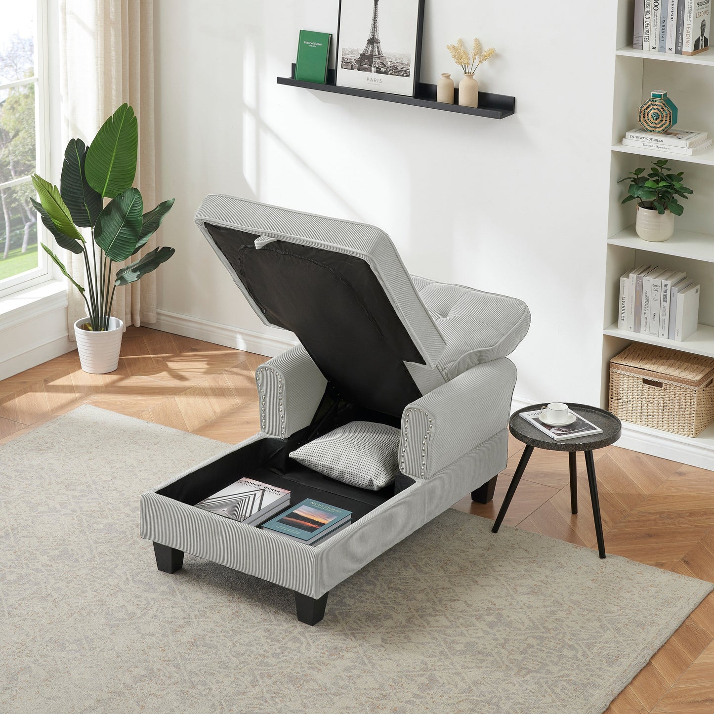 Elegante poltrona reclinabile in velluto a coste per interni, poltrona imbottita, divano letto, panca contenitore con finiture a borchie