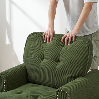 Elegante poltrona reclinabile in velluto a coste per interni, poltrona imbottita, divano letto, panca contenitore con finiture a borchie