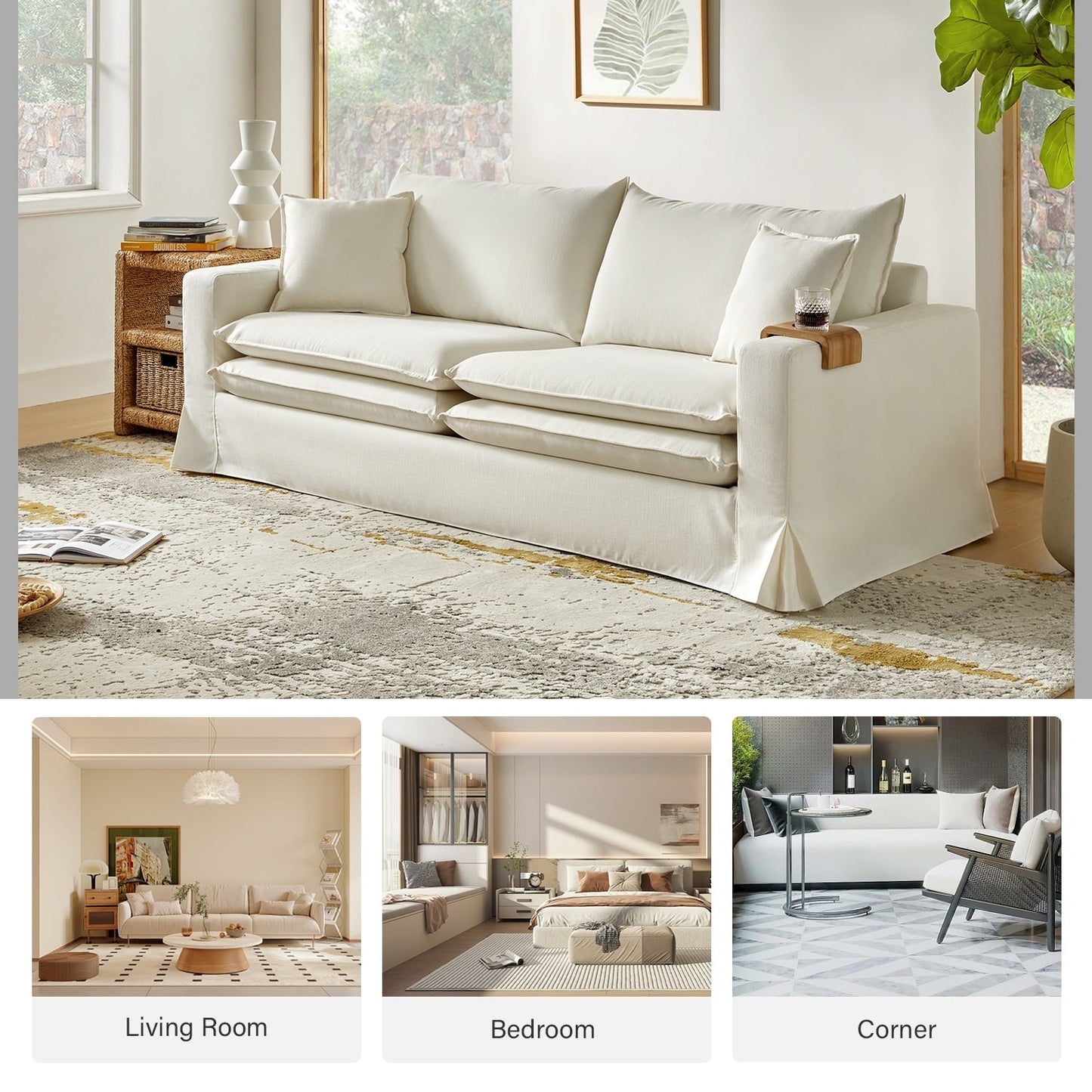 Divano moderno Elias con portabicchieri e cuscini reversibili di HULALA HOME