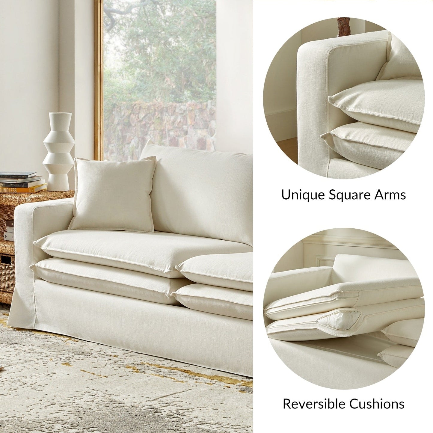 Divano moderno Elias con portabicchieri e cuscini reversibili di HULALA HOME