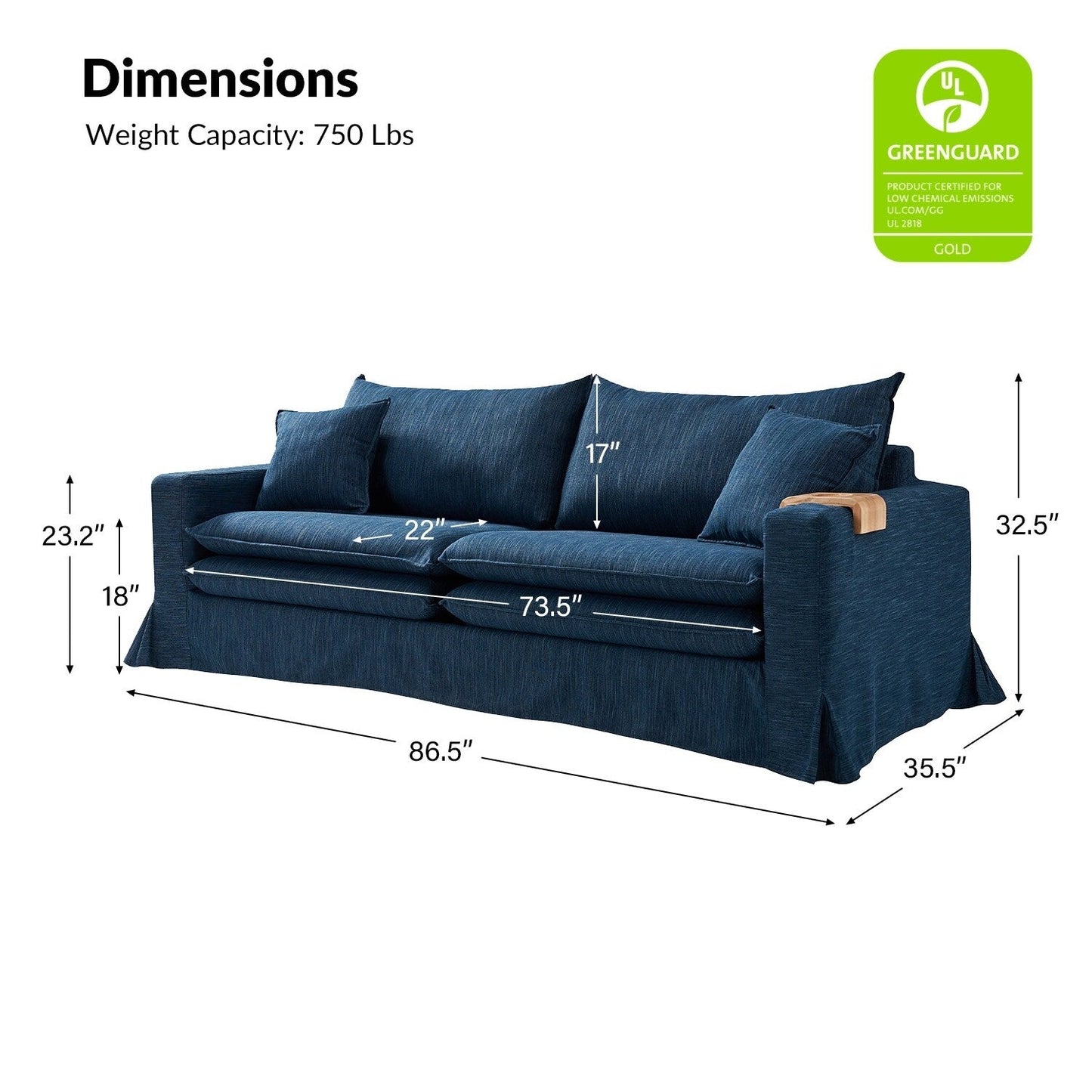 Divano moderno Elias con portabicchieri e cuscini reversibili di HULALA HOME