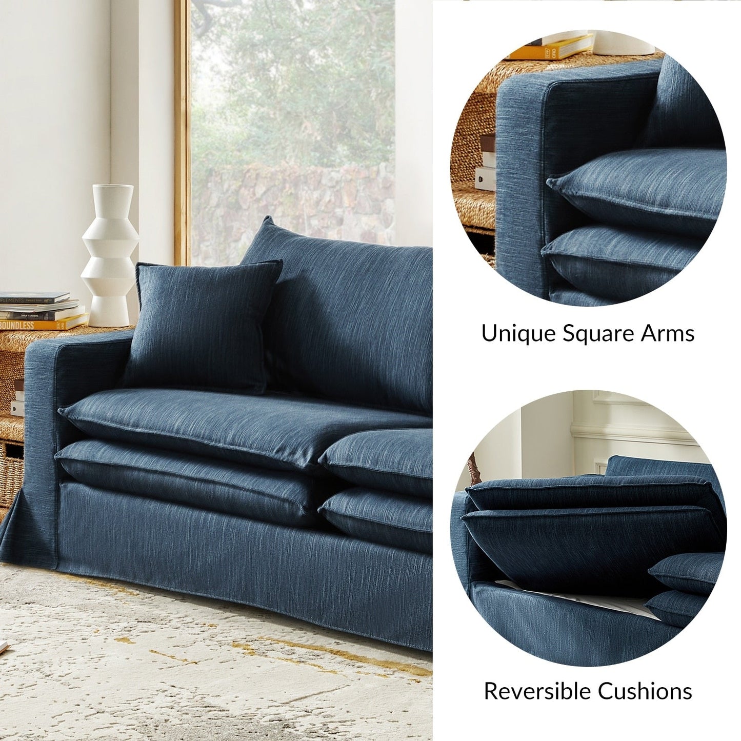 Divano moderno Elias con portabicchieri e cuscini reversibili di HULALA HOME