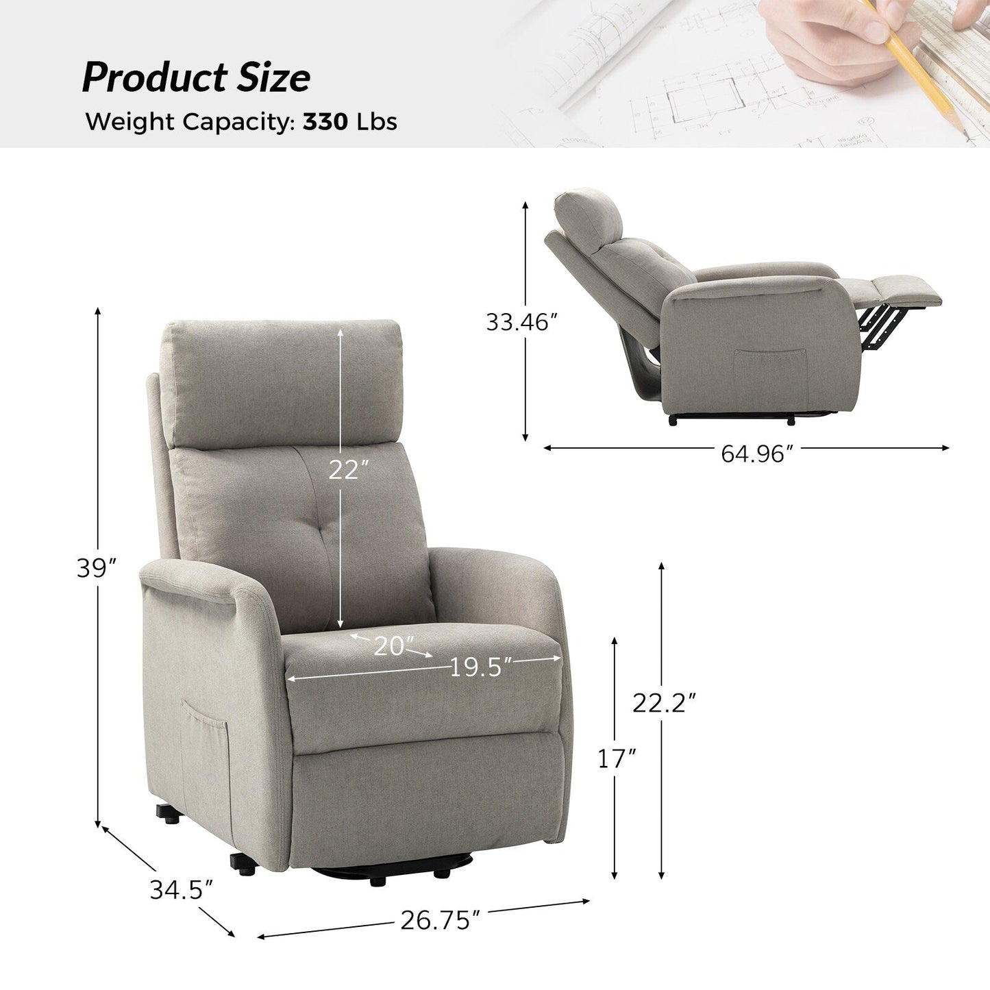 Poltrona reclinabile Elisa Power Remote Lift Assist con base in metallo