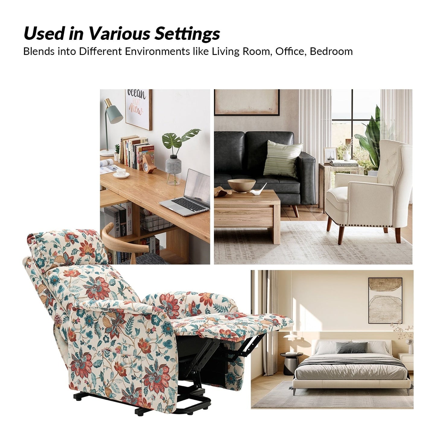 Poltrona reclinabile Elisa Power Remote Lift Assist con base in metallo