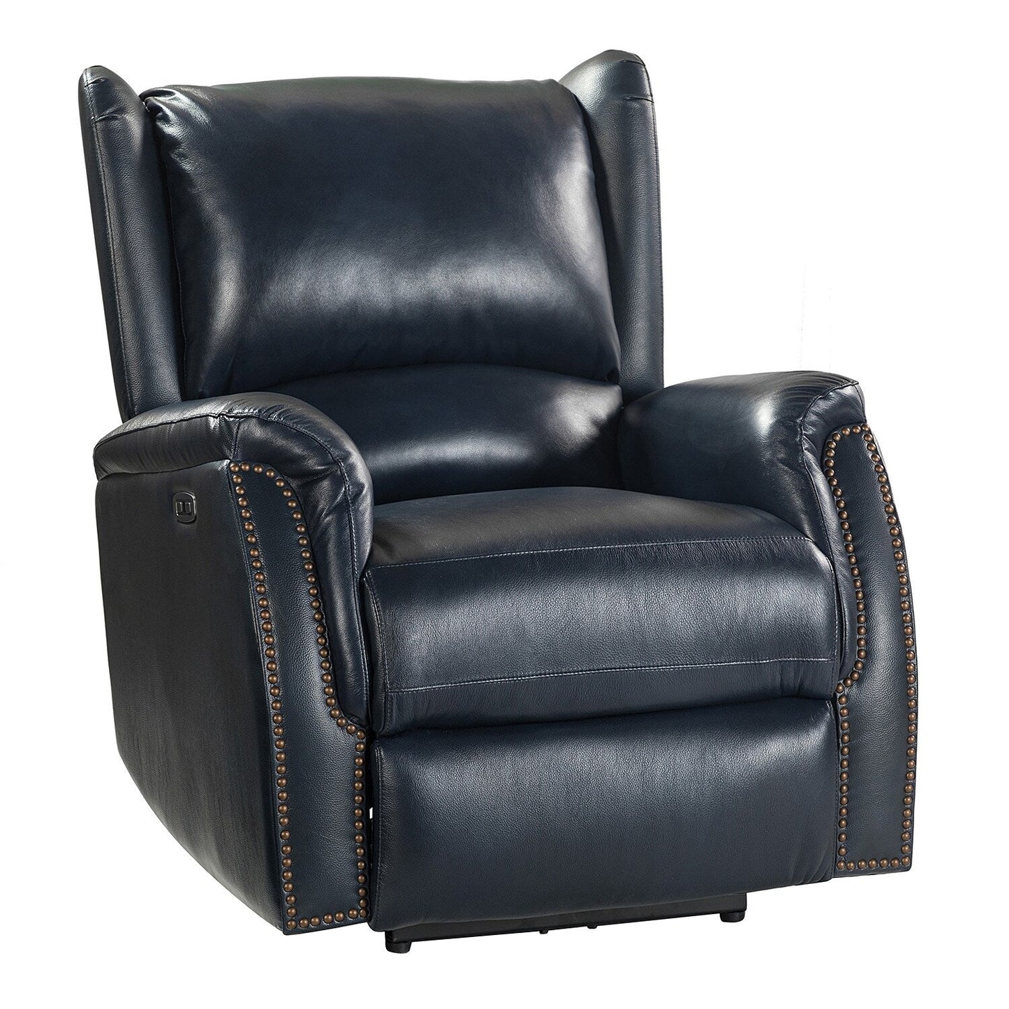 Poltrona reclinabile elettrica Eliseo in vera pelle con porta USB e design Wingback