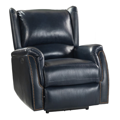 Poltrona reclinabile elettrica Eliseo in vera pelle con porta USB e design Wingback