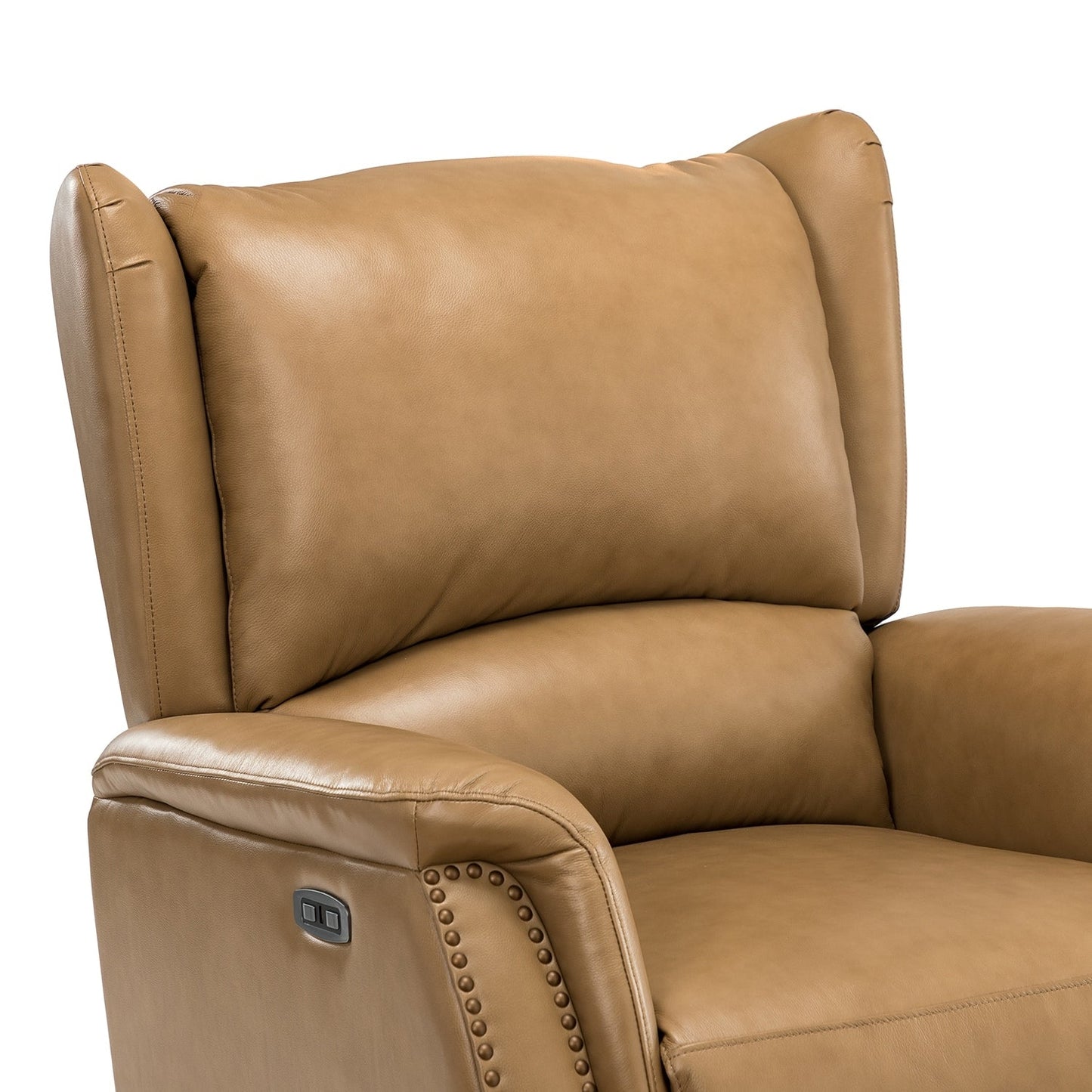 Poltrona reclinabile elettrica Eliseo in vera pelle con porta USB e design Wingback