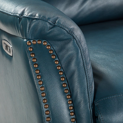 Poltrona reclinabile elettrica Eliseo in vera pelle con porta USB e design Wingback