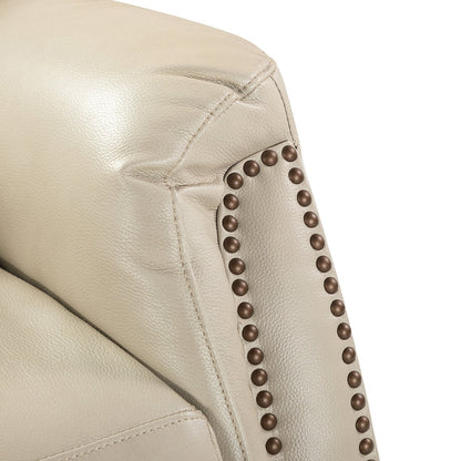 Poltrona reclinabile elettrica Eliseo in vera pelle con porta USB e design Wingback