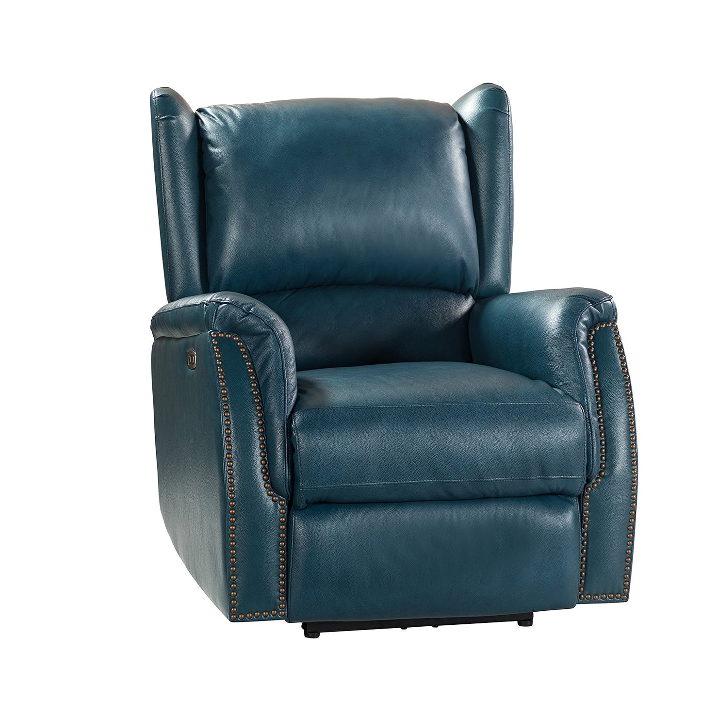 Poltrona reclinabile elettrica Eliseo in vera pelle con porta USB e design Wingback