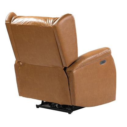 Poltrona reclinabile elettrica Eliseo in vera pelle con porta USB e design Wingback