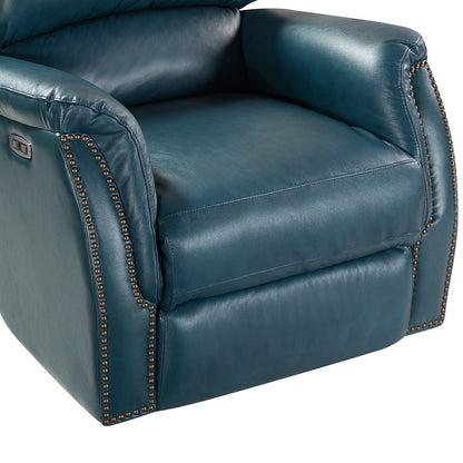 Poltrona reclinabile elettrica Eliseo in vera pelle con porta USB e design Wingback