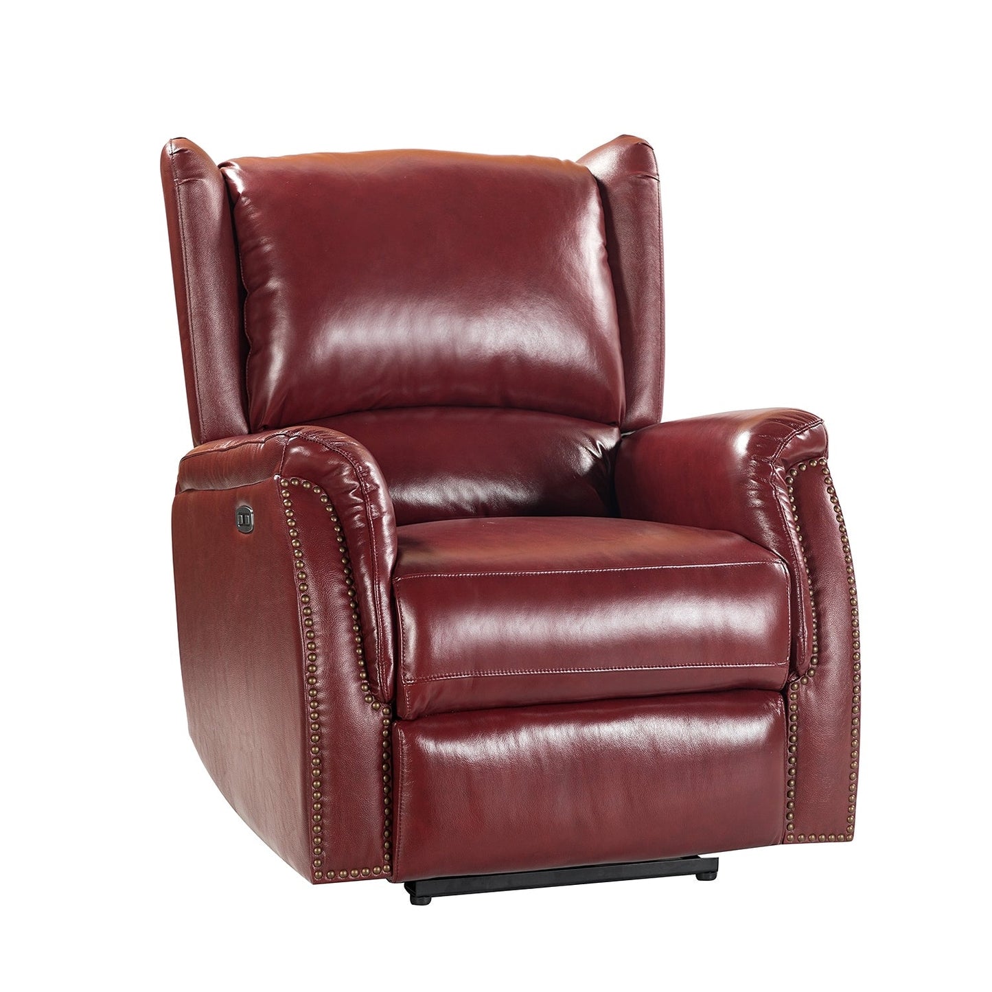 Poltrona reclinabile elettrica Eliseo in vera pelle con porta USB e design Wingback