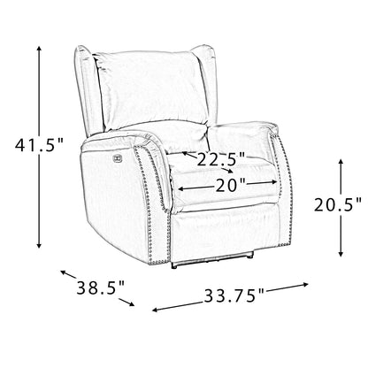 Poltrona reclinabile elettrica Eliseo in vera pelle con porta USB e design Wingback