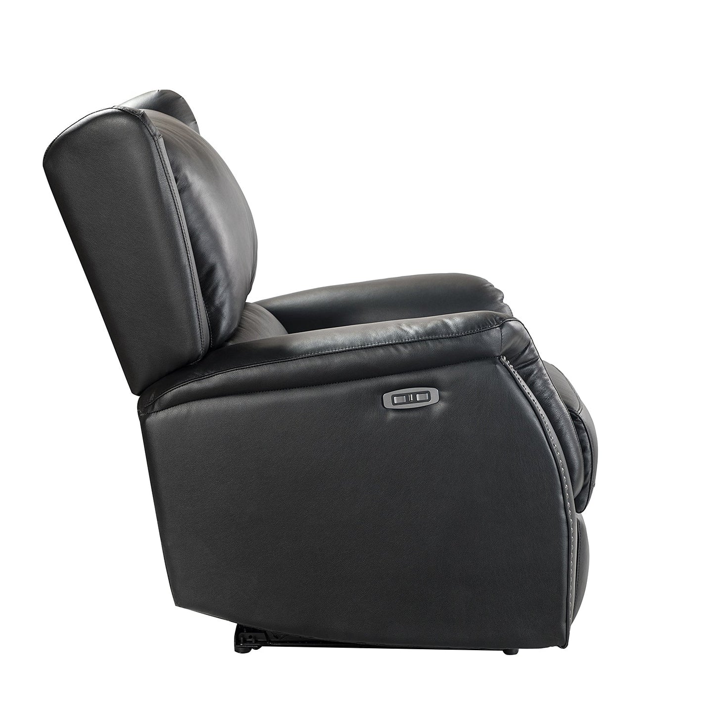 Poltrona reclinabile elettrica Eliseo in vera pelle con porta USB e design Wingback