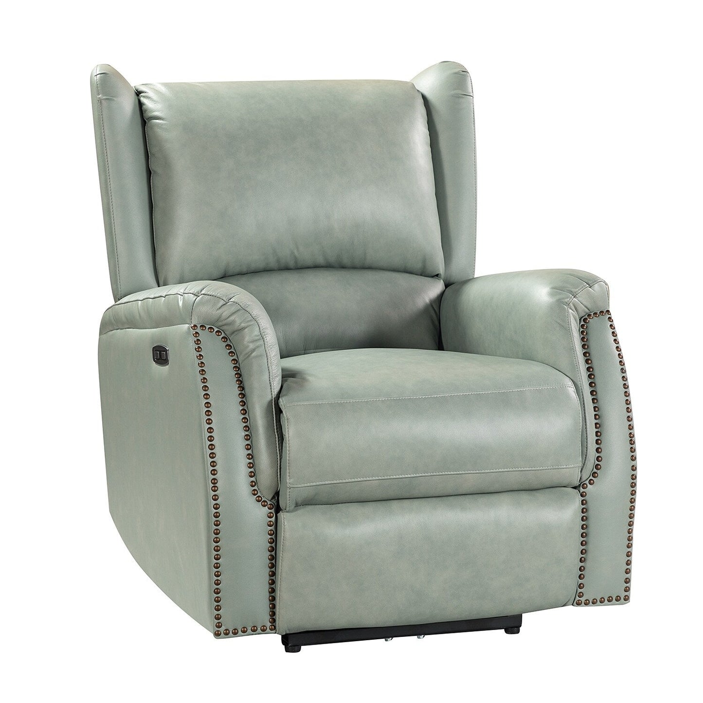 Poltrona reclinabile elettrica Eliseo in vera pelle con porta USB e design Wingback