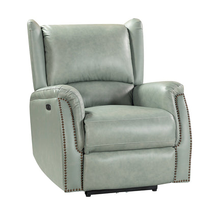 Poltrona reclinabile elettrica Eliseo in vera pelle con porta USB e design Wingback