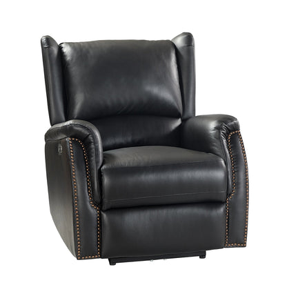 Poltrona reclinabile elettrica Eliseo in vera pelle con porta USB e design Wingback