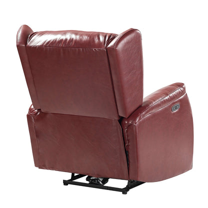 Poltrona reclinabile elettrica Eliseo in vera pelle con porta USB e design Wingback