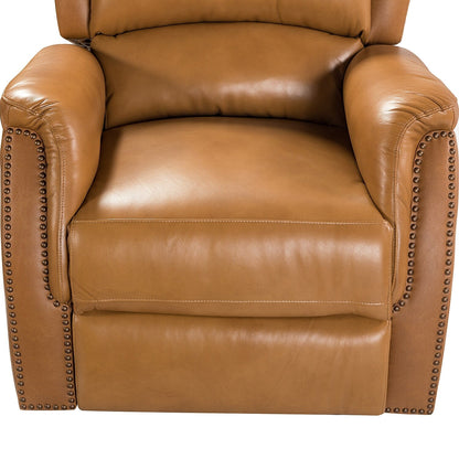 Poltrona reclinabile elettrica Eliseo in vera pelle con porta USB e design Wingback