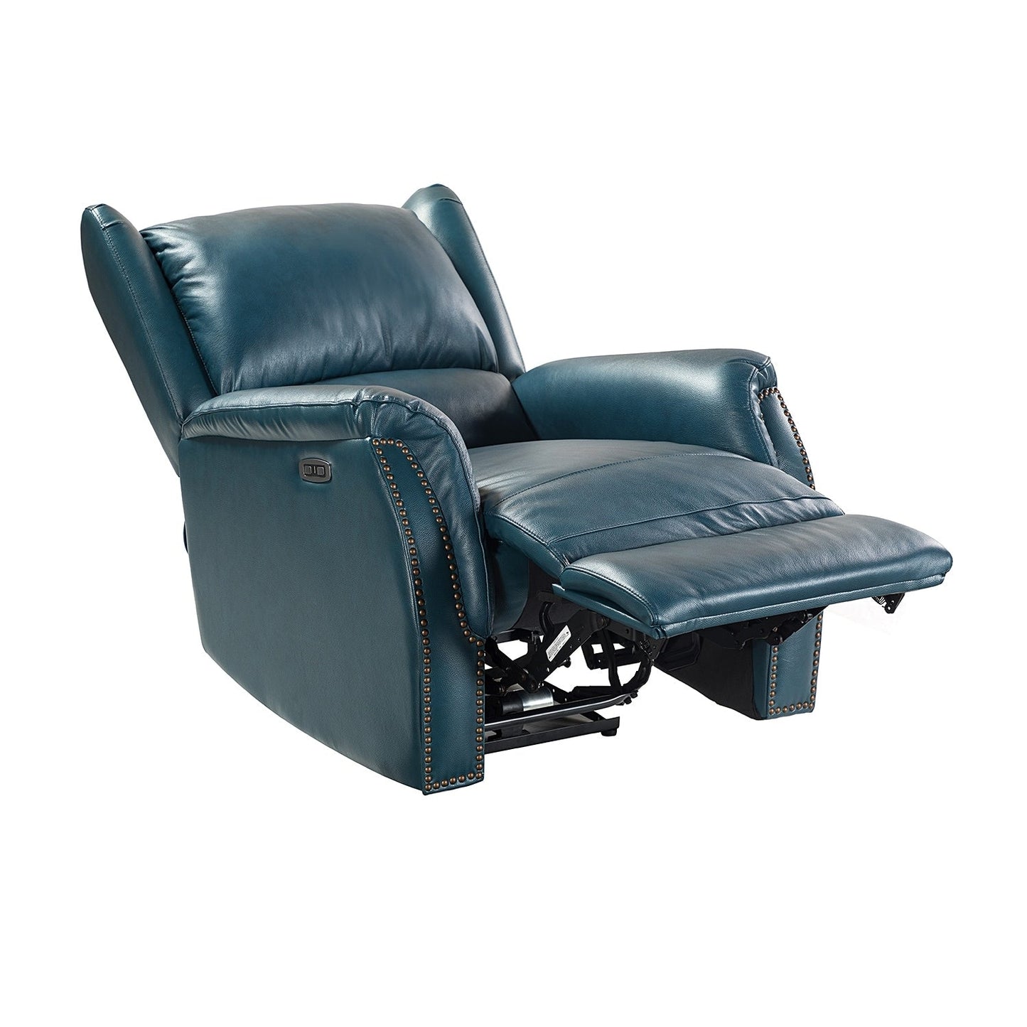 Poltrona reclinabile elettrica Eliseo in vera pelle con porta USB e design Wingback