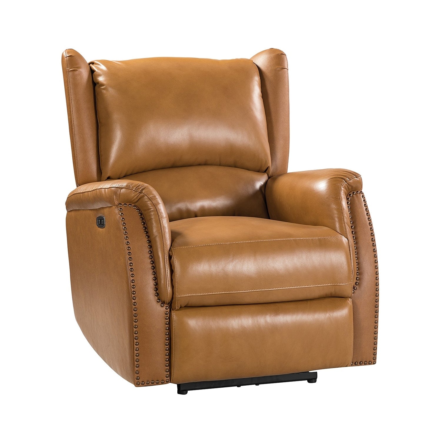 Poltrona reclinabile elettrica Eliseo in vera pelle con porta USB e design Wingback