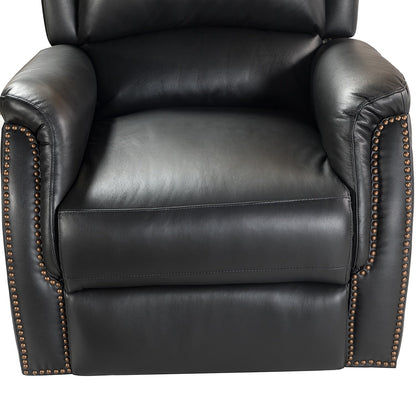 Poltrona reclinabile elettrica Eliseo in vera pelle con porta USB e design Wingback