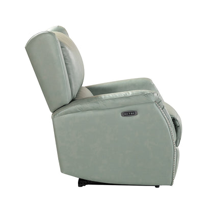 Poltrona reclinabile elettrica Eliseo in vera pelle con porta USB e design Wingback