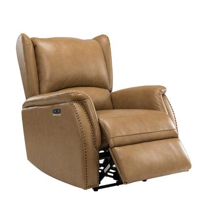 Poltrona reclinabile elettrica Eliseo in vera pelle con porta USB e design Wingback