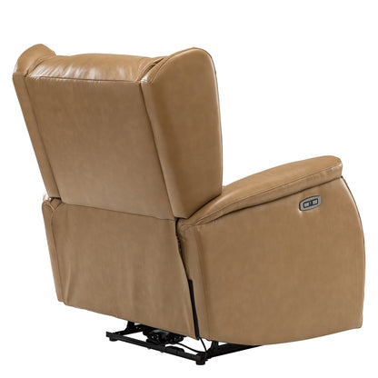 Poltrona reclinabile elettrica Eliseo in vera pelle con porta USB e design Wingback