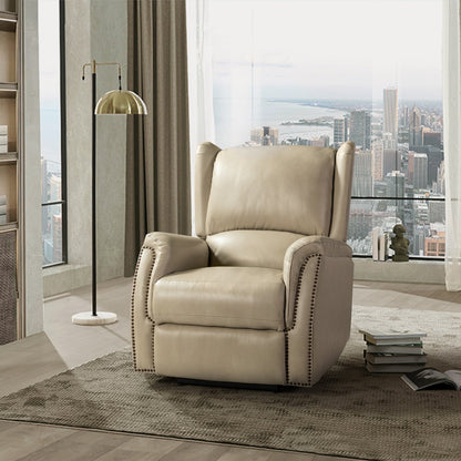 Poltrona reclinabile elettrica Eliseo in vera pelle con porta USB e design Wingback