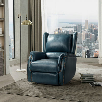Poltrona reclinabile elettrica Eliseo in vera pelle con porta USB e design Wingback