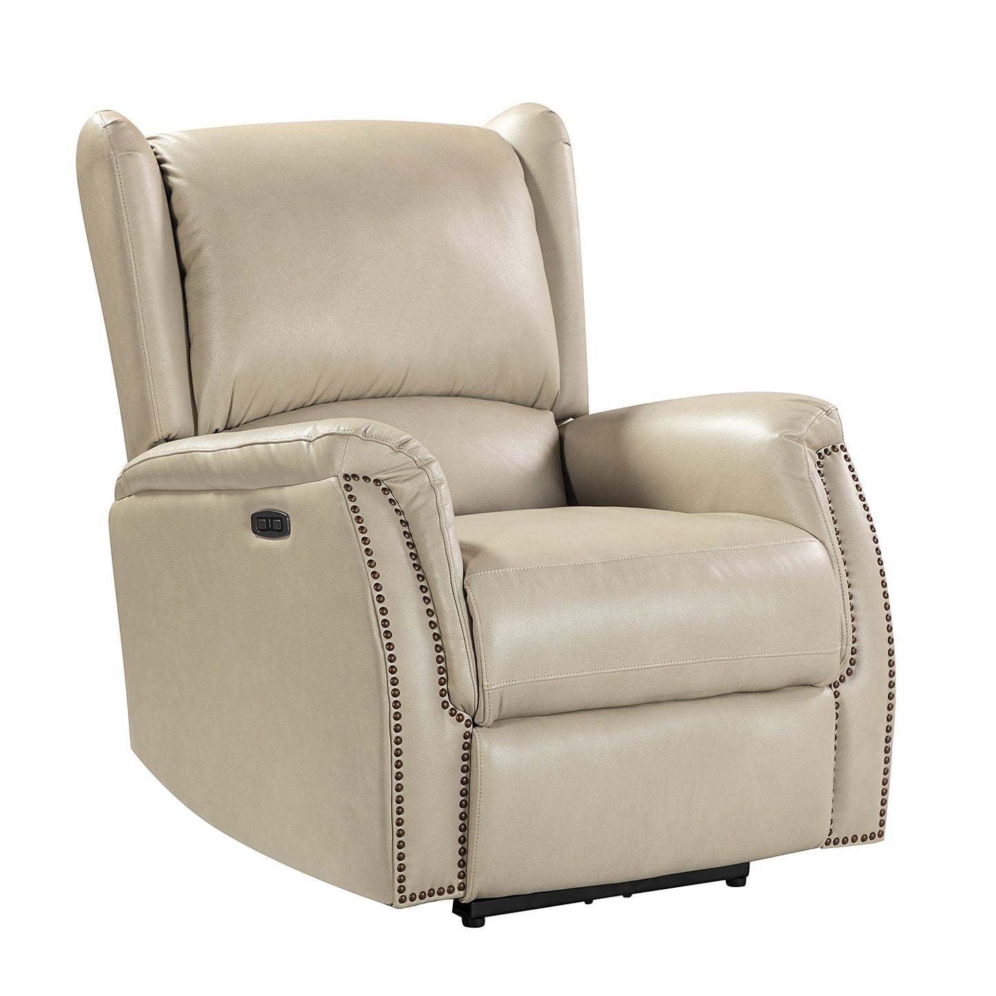 Poltrona reclinabile elettrica Eliseo in vera pelle con porta USB e design Wingback
