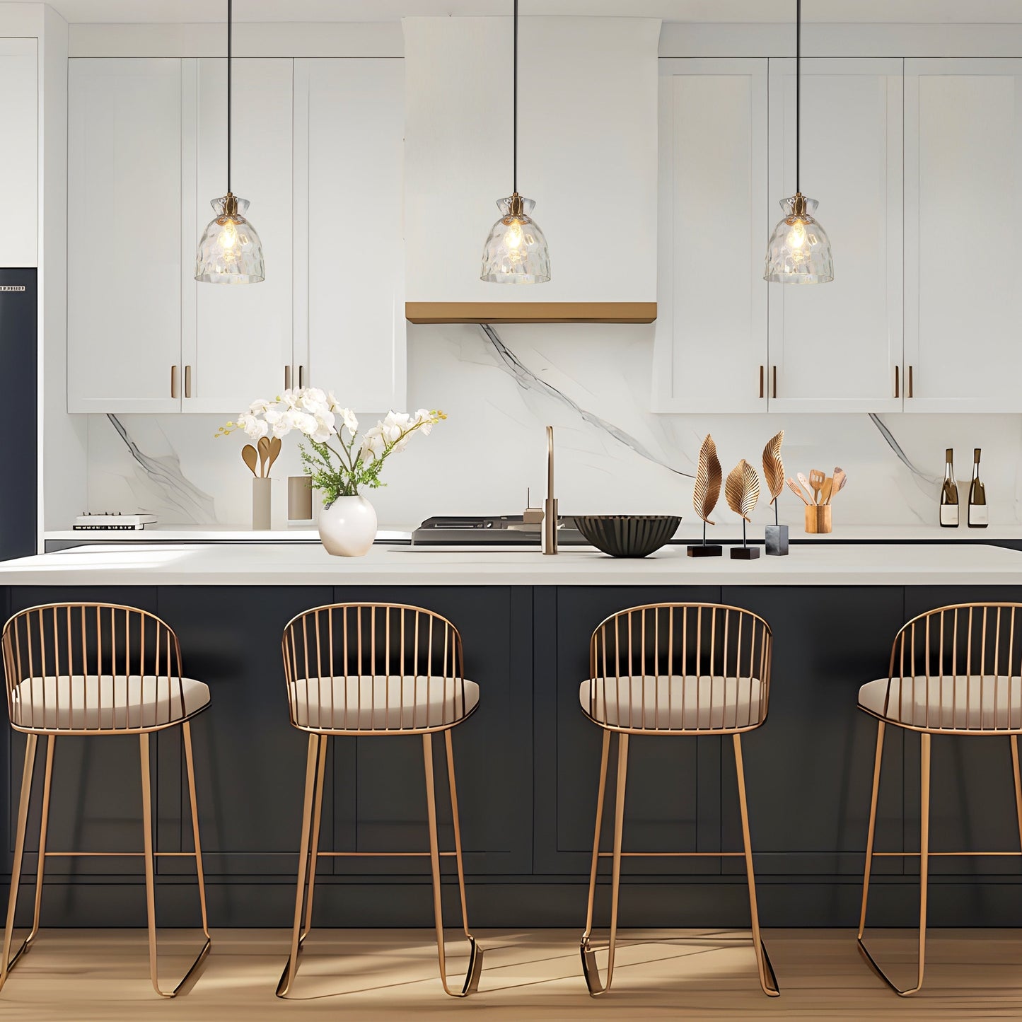 Lampada a sospensione Elisie Mid-Century Modern a 1 luce, cupola in vetro martellato, illuminazione per isola cucina, sala da pranzo