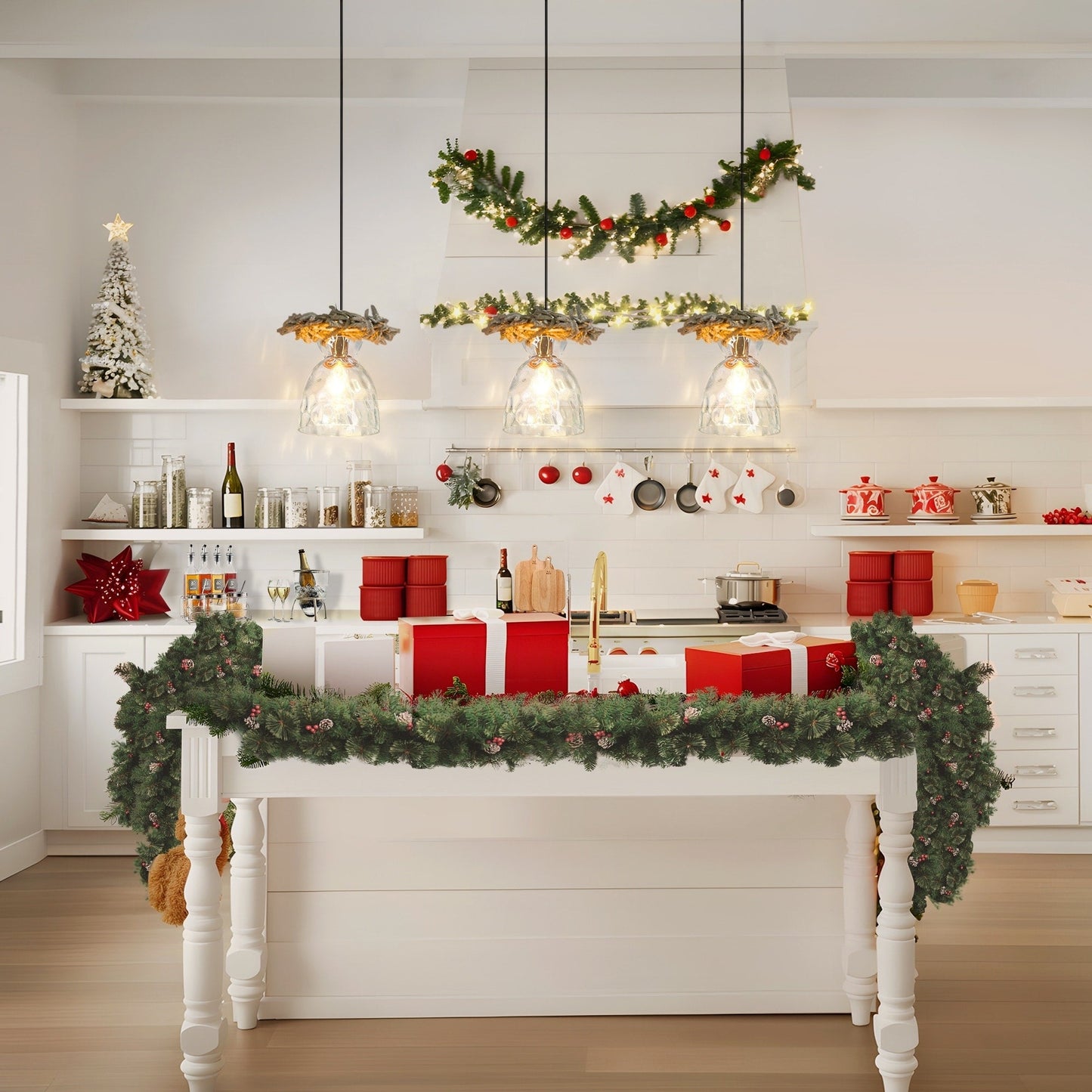 Lampada a sospensione Elisie Mid-Century Modern a 1 luce, cupola in vetro martellato, illuminazione per isola cucina, sala da pranzo