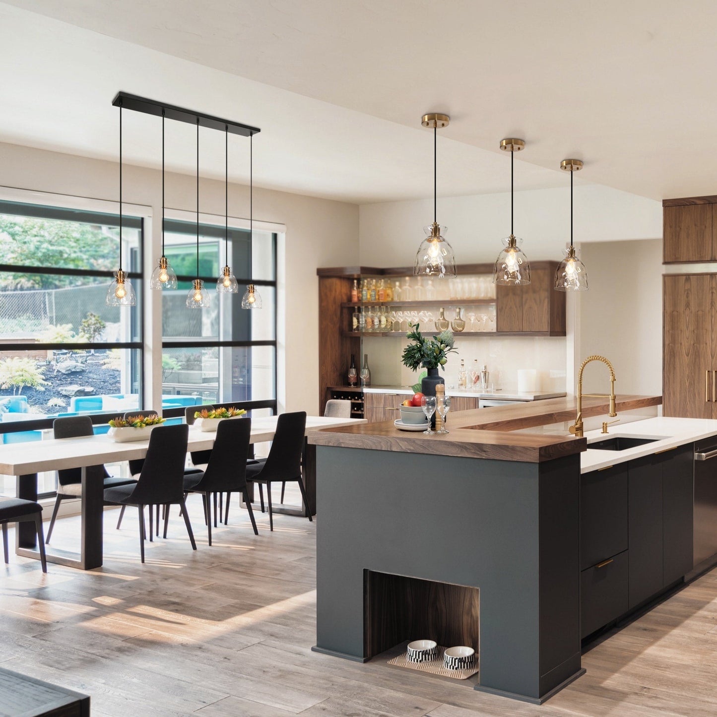 Lampada a sospensione Elisie Mid-Century Modern a 1 luce, cupola in vetro martellato, illuminazione per isola cucina, sala da pranzo