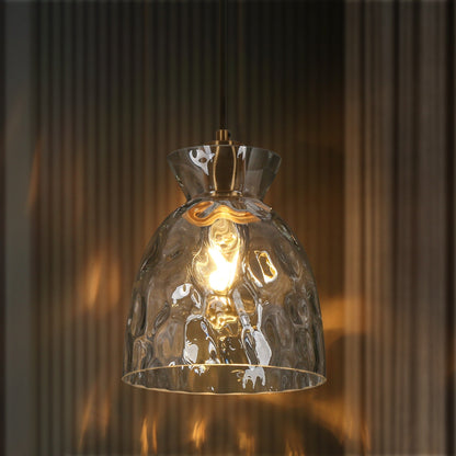 Lampada a sospensione Elisie Mid-Century Modern a 1 luce, cupola in vetro martellato, illuminazione per isola cucina, sala da pranzo